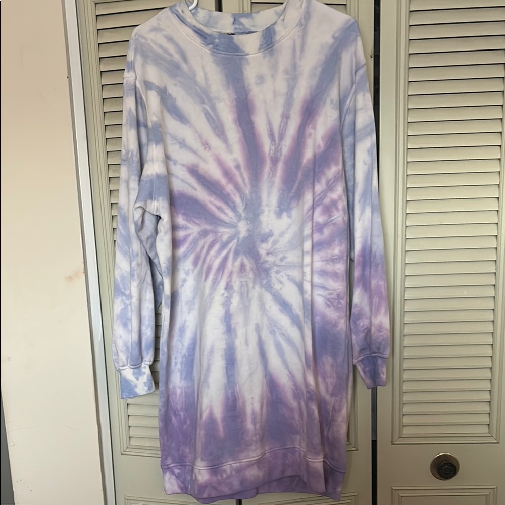 Purple Tie-Dye Long Sleeve Sweatshirt Dress